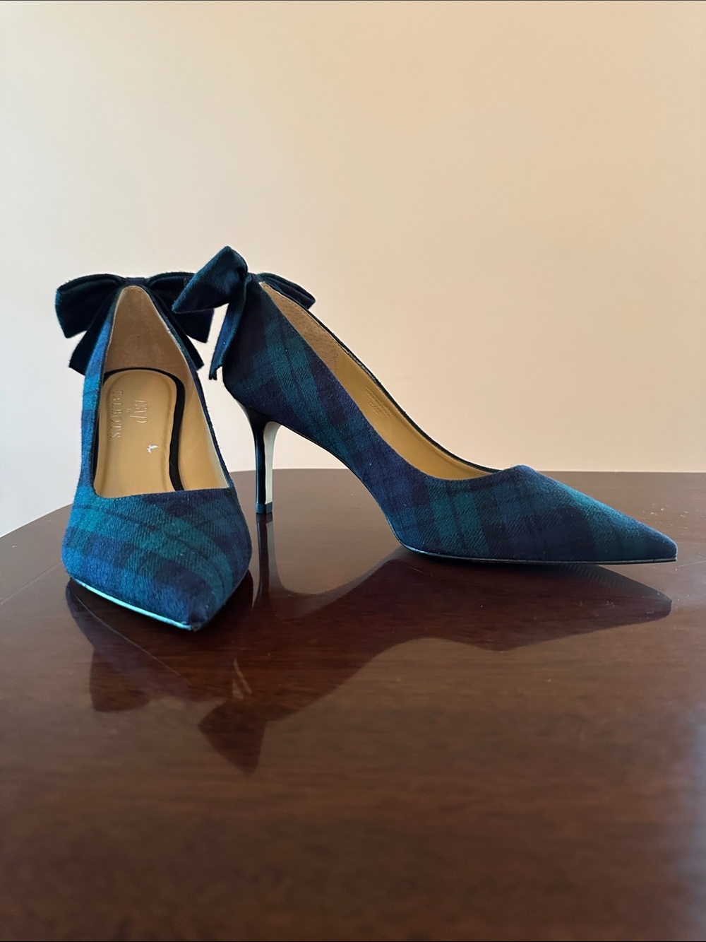 Talbots RSVP Green Navy Tartan Plaid Bow Pumps 8.5M